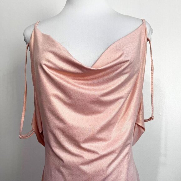 HOUSE OF CB LEONETTA METALLIC PINK COWL NECK OPEN BACK EVENING FORMAL DRESS - S - Picture 4 of 12